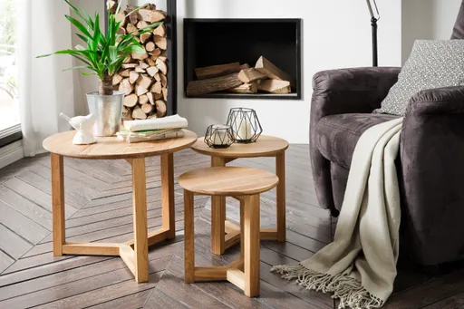 Couchtisch - 3-er Set, Asteiche massiv