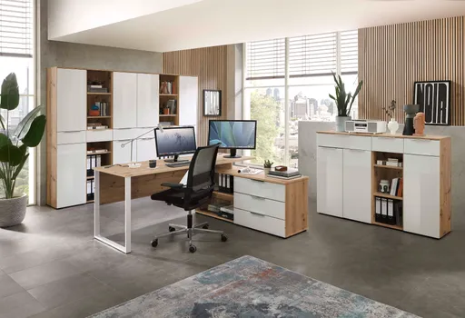 Büroschrank - B ca. 80 cm, Artisan Eiche Nachbildung, Weiß