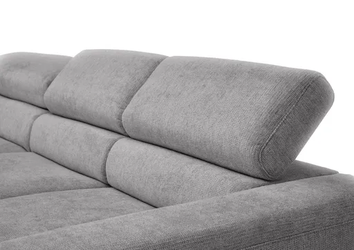 Ecksofa CHENOA - Longchair links mit 2-Sitzer, Kopfteil verstellbar, Stoff, Steingrau