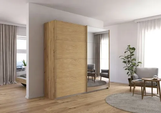 Schwebetürenschrank ROTIA- B ca. 226 cm, Eiche Dekor, Spiegel