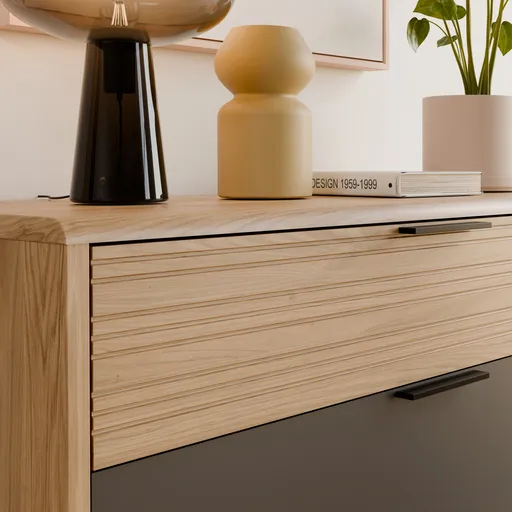 Kommode FALLEA- Wildeiche Natur, Dunkelgrau