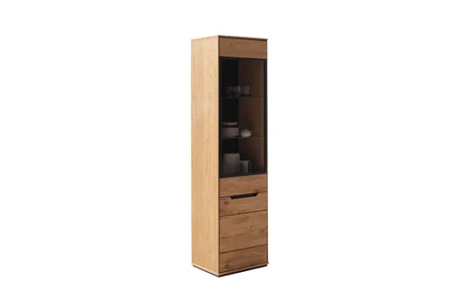 Vitrine - B ca. 53 cm, Eiche Furnier geölt, Wildeiche massiv geölt
