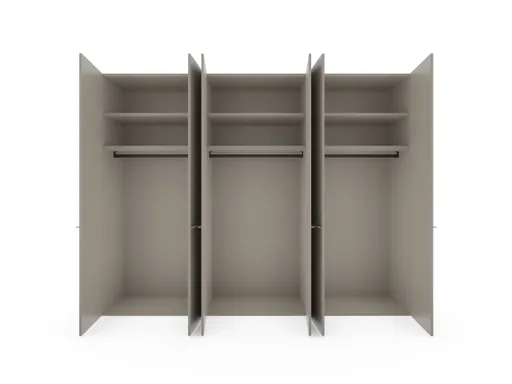 Drehtürenschrank Matera - BHT ca. 301x235x60 cm, Lack Matt, Muschelgrau, Griffe Coffee