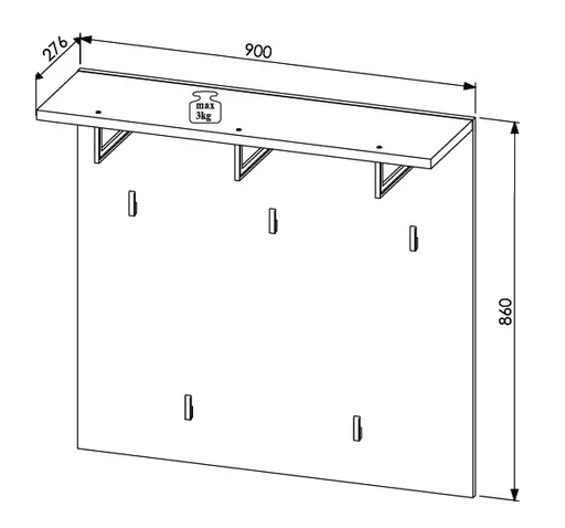 Garderobenpaneel - B ca. 90 cm, Weiß