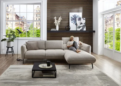 Ecksofa -2-Sitzer mit Longchair rechts, Stoff, Natur