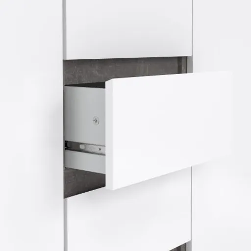 Kommode - B ca. 121 cm, Betonoptik, Weiß Hochglanz