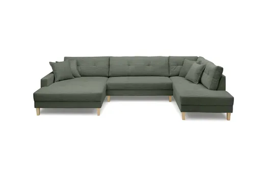 Wohnlandschaft - Longchair links, 2-Sitzer, Ecke rechts, Stoff, Grün