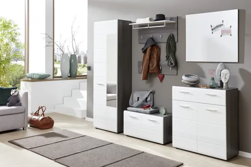 Schuhschrank - Weiß Hochglanz, Grau