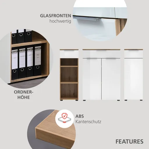 Büroschrank - B ca. 80 cm, Artisan Eiche Nachbildung, Weiß