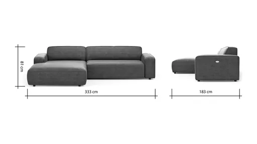 Ecksofa Denver - Longchair links mit 2,5-Sitzer inkl. Sitzvorzug (motorisch), Stoff, Braun