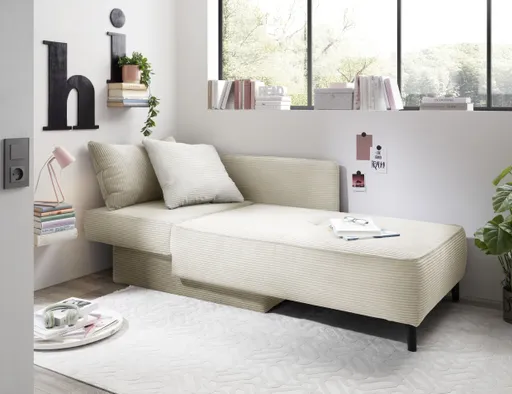 Recamiere - inkl. Schlaffunktion mit Bettkasten, Stoff, Beige