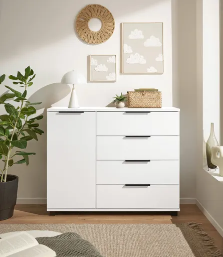 Kommode - B. ca. 120 cm, Dekor, Weiß