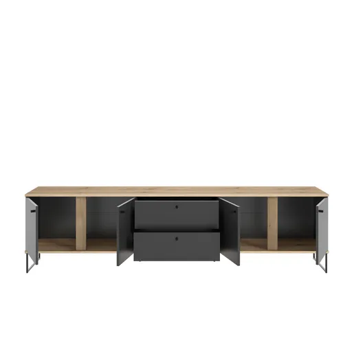 Lowboard - B ca. 225 cm, Anthrazit, Evoke Eiche Nachbildung
