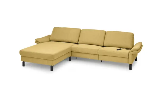 Ecksofa CALM PREMIUM 2.0 - Longchair links mit 3-Sitzer, Relaxfunktion motorisch, Armlehne verstellbar, Stoff, Kurkuma