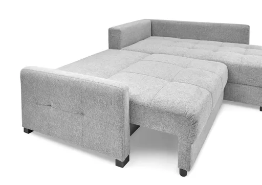 Ecksofa EDWIN - 2-Sitzer, Ecke rechts inkl. Schlaffunktion und Bettkasten, Stoff, Dunkelgrau