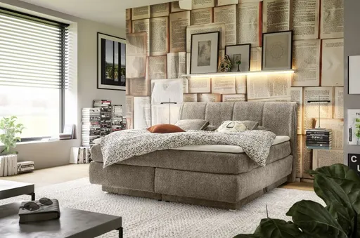 Boxspringbett JILLIAN MIX- Liegefläche ca. 180x200 cm, Stoff, Hellbraun
