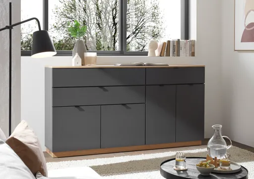 Sideboard- Anthrazit, Eiche Dekor