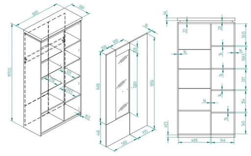 Vitrine - mit Beleuchtung, B ca. 88 cm, Salbeigrün, Eiche Evoke Nachbildung