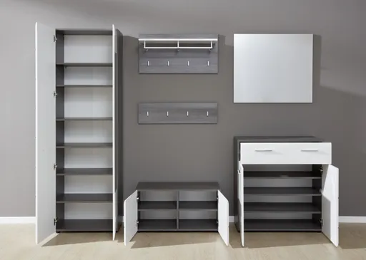 Schuhschrank - Weiß Hochglanz, Grau