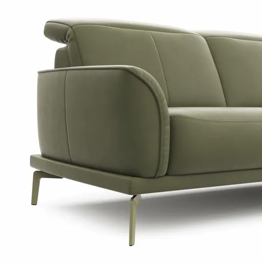 Sofa Amadena - 2-Sitzer inkl. Kopfteil verstellbar, Leder, Olive