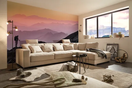 Ecksofa - 3-Sitzer, Ecke rechts, Stoff, Beige