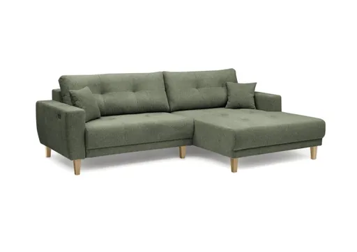 Ecksofa - 3-Sitzer, Ecke rechts inkl. elektrische Sitztiefenverstellung, Stoff, Schlammgrün