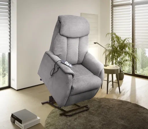 TV-Sessel MARIN - Aufstehhilfe, Relaxfunktion, Kopfteilverstellung, Stoff, Grau