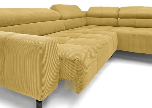  Ecksofa COLLEEN - 2-Sitzer mit Ecke rechts, Sitzvorzug motorisch, Feincord, Gold