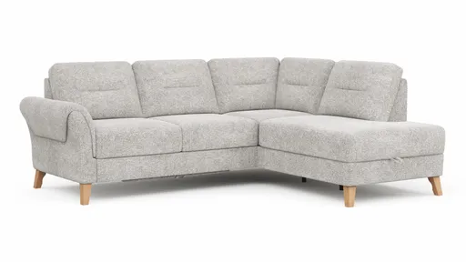 Ecksofa Almyra - 2,5-Sitzer mit Ottomane rechts, inkl. Schlaffunktion und Bettkasten, Stoff, Silbergrau