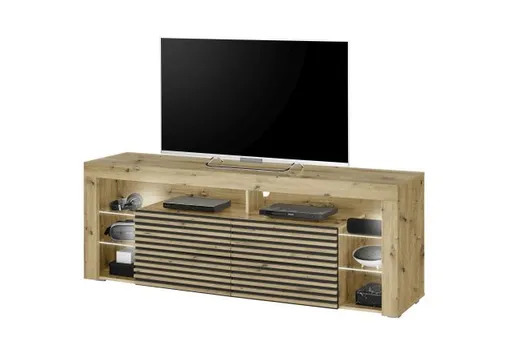 TV-Lowboard - mit Beleuchtung, B ca. 179 cm, Artisan Eiche Nachbildung, Schwarz