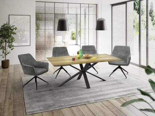 Esstisch - LB ca. 200x100 cm, Eiche massiv geölt, Schweizer Kante, Schwarz