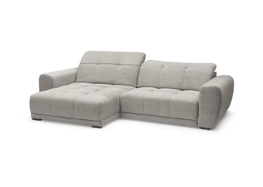 Ecksofa - Longchair links mit 2-Sitzer, Kopfteil verstellbar, Sitztiefe verstellbar motorisch, Stoff, Taupe