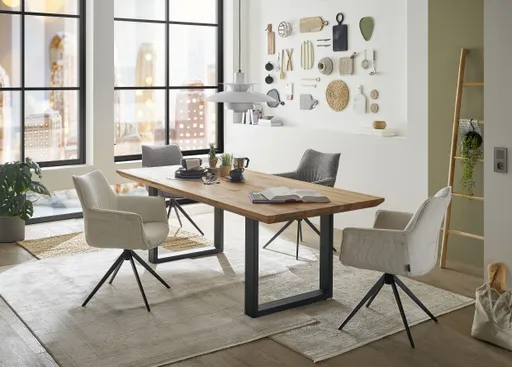 Esstisch - LB ca. 240x100 cm, Wildeiche massiv geölt, Schweizer Kante, Schwarz