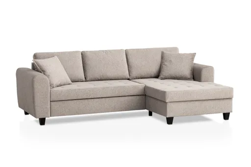 Ecksofa - 2-Sitzer, Ecke rechts inkl. Schlaffunktion mit Bettkasten, Stoff, Steingrau