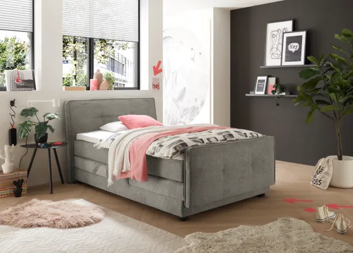 Boxspringbett- Liegefläche ca. 120x200 cm, Stoff, Hellbraun