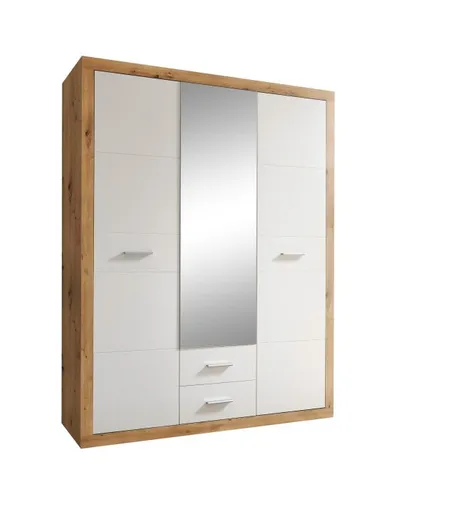 Drehtürenschrank - B ca. 151 cm, Eiche Dekor, Weiß