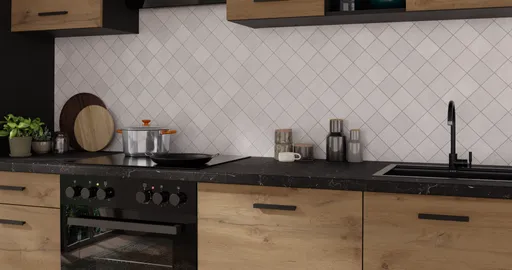 Küchenblock- ohne E-Geräte, B ca. 280 cm, Schwarz, Eiche Dekor