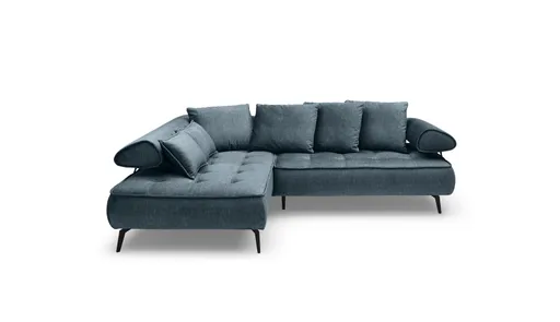 Ecksofa - Ecke links, 2-Sitzer inkl. Schlaffunktion, Relaxfunktion, Stoff, Blau