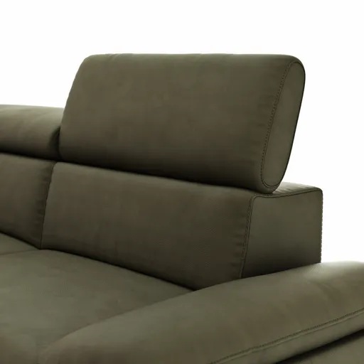 Ecksofa Felipa - Longchair links mit 2,5-Sitzer inkl. Armlehne verstellbar und Rückenlehne/Sitztiefe verstellbar (motorisch), Leder, Olive