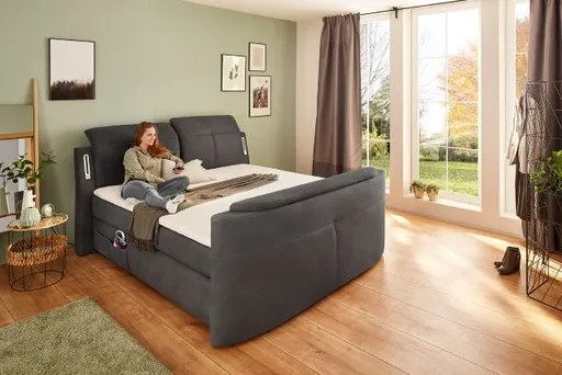 Boxspringbett- Liegefläche ca. 180x200 cm, Stoff, Dunkelgrau