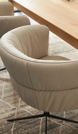 Armlehnstuhl Milana - drehbar, Leder, Offwhite