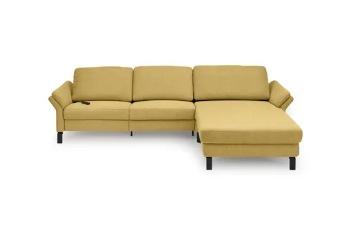 Ecksofa CALM PREMIUM 2.0 - 3-Sitzer mit Longchair rechts, Relaxfunktion motorisch, Armlehne verstellbar, Stoff, Kurkuma