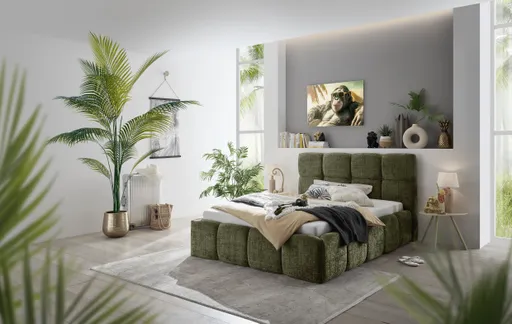 Bettgestell SANDRIN R- Liegefläche ca. 160x200 cm, Stoff, Braungrün