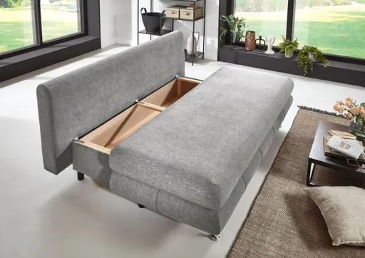 Schlafsofa- 2 Sitzer, Inkl. Bettkasten, Stoff, Grau
