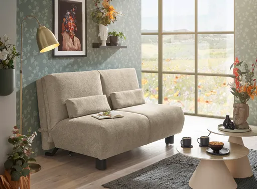 Faltsofa EBBY - 2-Sitzer ohne Armlehne, 140 cm inkl. Schlaffunktion, Stoff, Tauupe