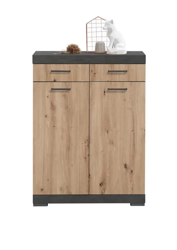 Kommode- Grau, Eiche Dekor