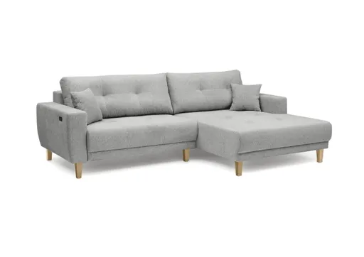 Ecksofa - 3-Sitzer, Ecke rechts inkl. elektrische Sitztiefenverstellung, Stoff, Hellgrau
