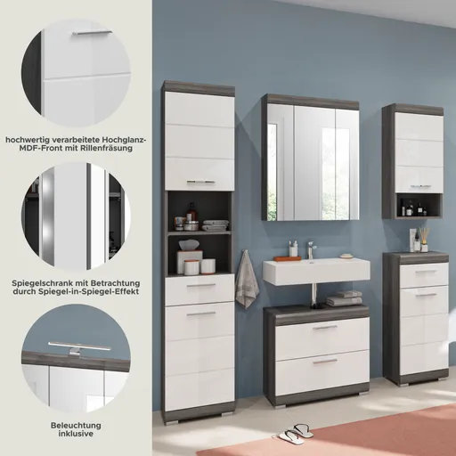 Badblock - 5-teilig, Rauchsilber, Weiß Hochglanz