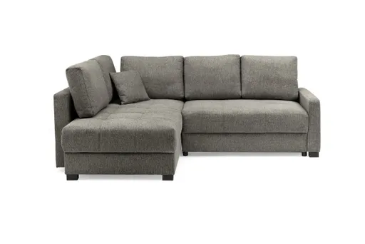 Ecksofa EDWIN - 2-Sitzer, Ecke rechts inkl. Schlaffunktion und Bettkasten, Stoff, Braun