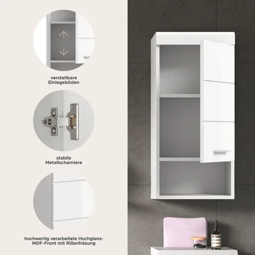 Hängeschrank - B ca. 37 cm, Weiß, Weiß Hochglanz